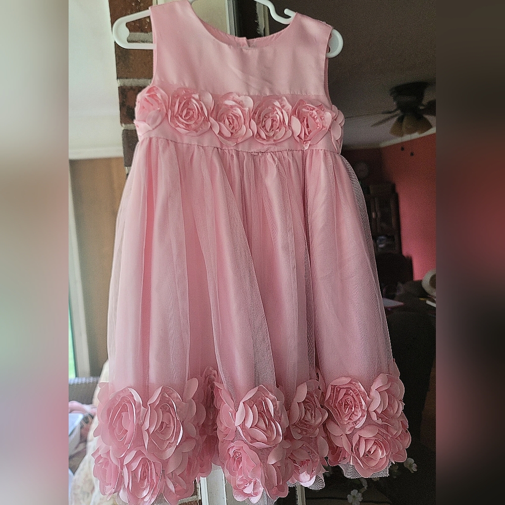 Charming Pink Rosette Kids Dress